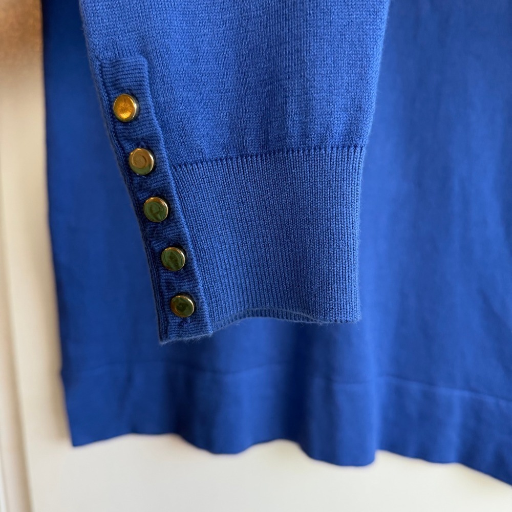 Boden Blue V Neck Long Sleeve Sweater with Gold Button Detail Size S - Picture 3 of 9